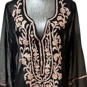 Sheer tunic embroidered size medium